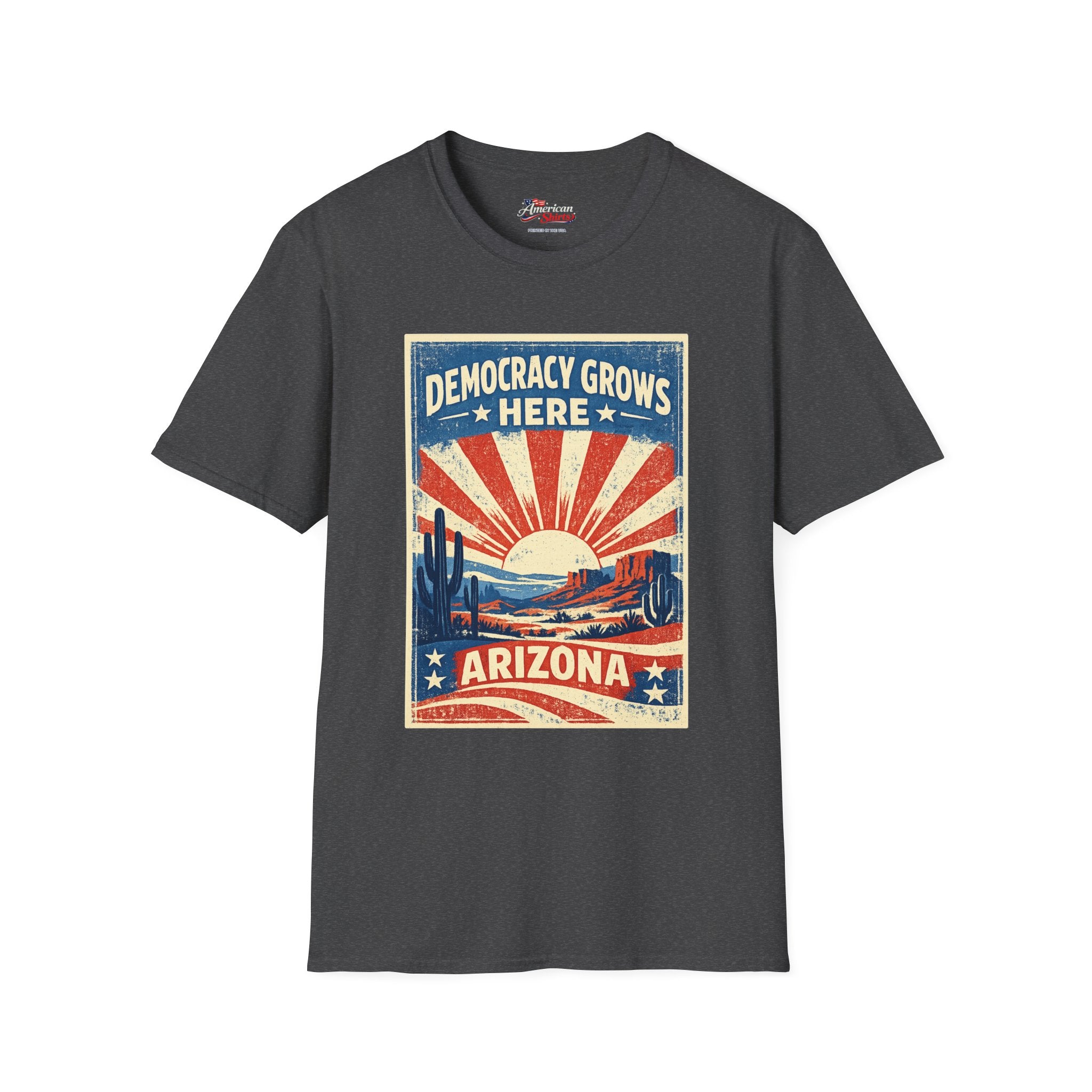 Arizona Democracy Grows Here  Unisex Softstyle T-Shirt Blue 2026