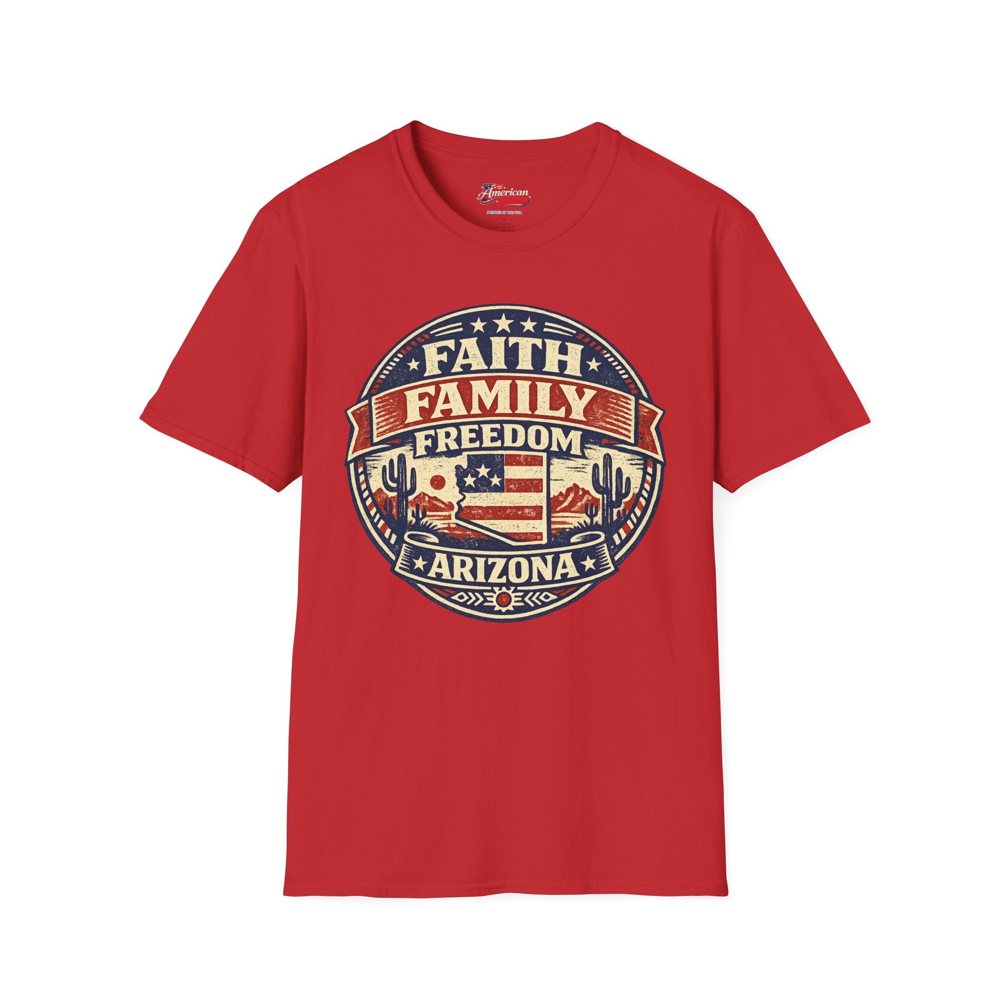 Vintage Arizona Faith Family Freedom  Unisex Softstyle T-Shirt Red 2026