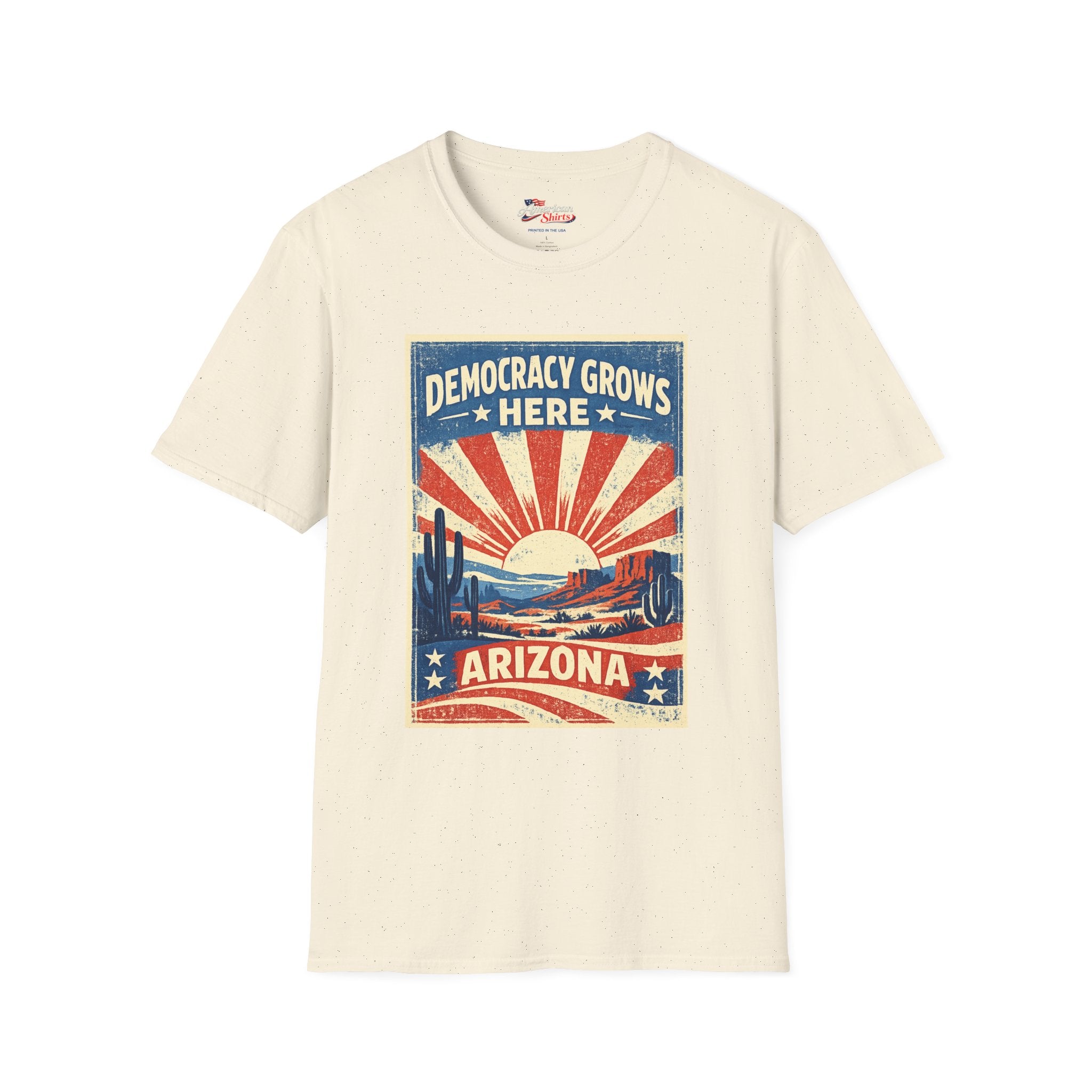 Arizona Democracy Grows Here  Unisex Softstyle T-Shirt Blue 2026