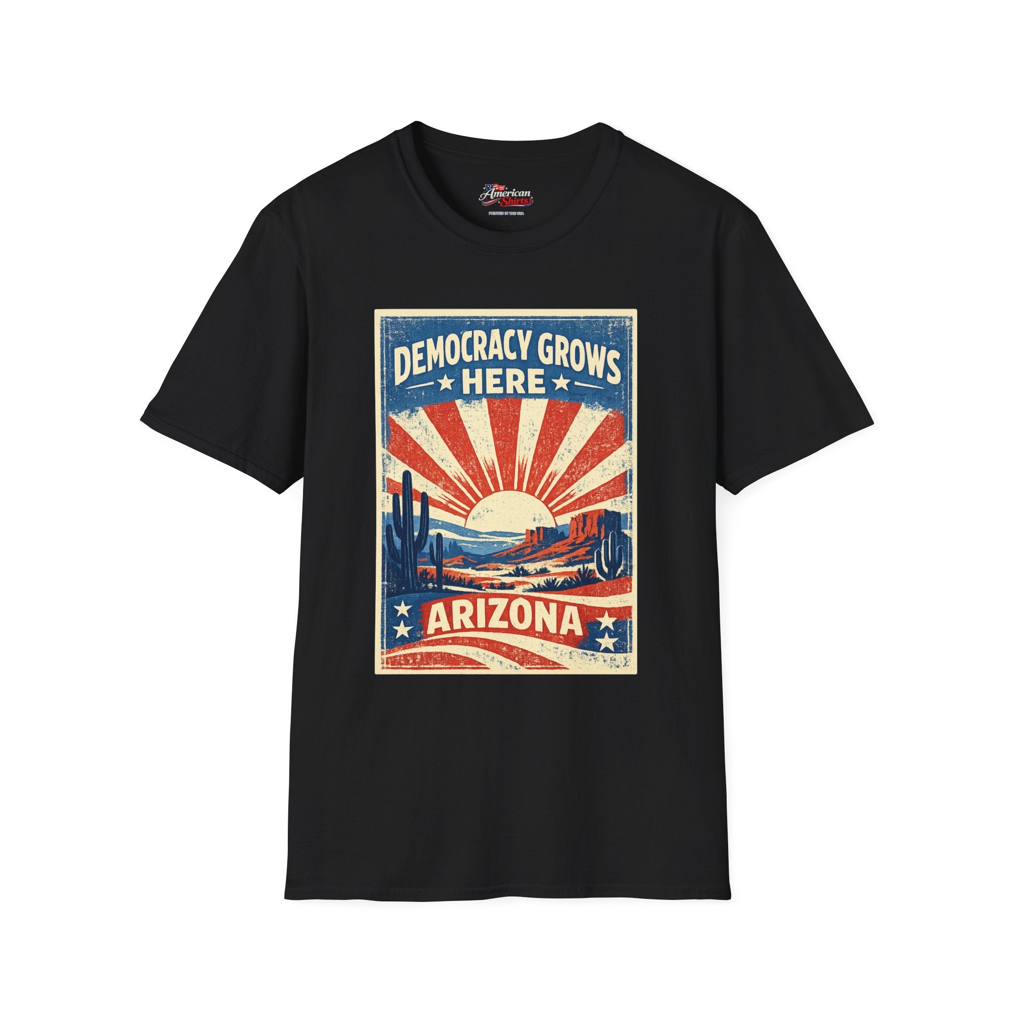 Arizona Democracy Grows Here  Unisex Softstyle T-Shirt Blue 2026