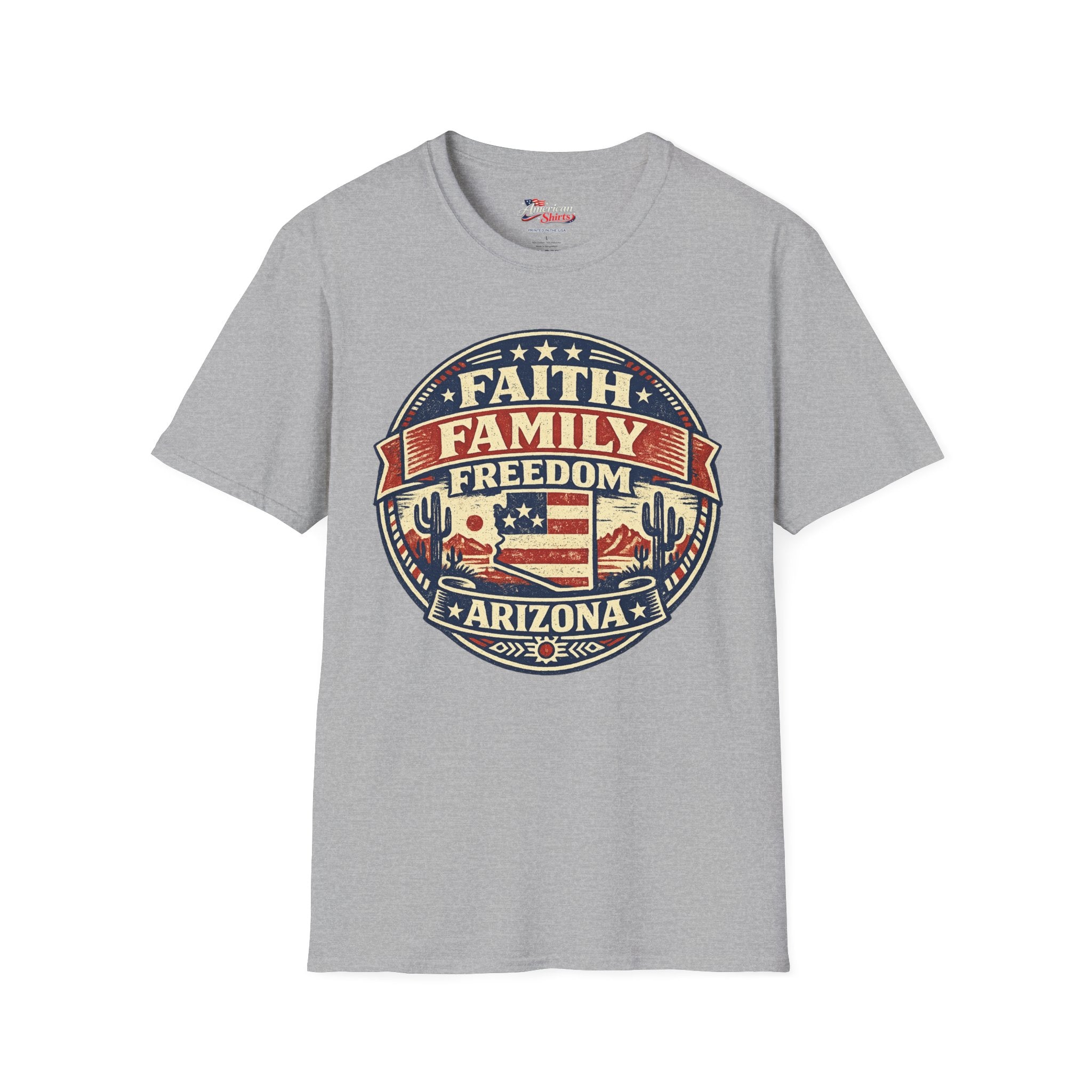 Vintage Arizona Faith Family Freedom  Unisex Softstyle T-Shirt Red 2026