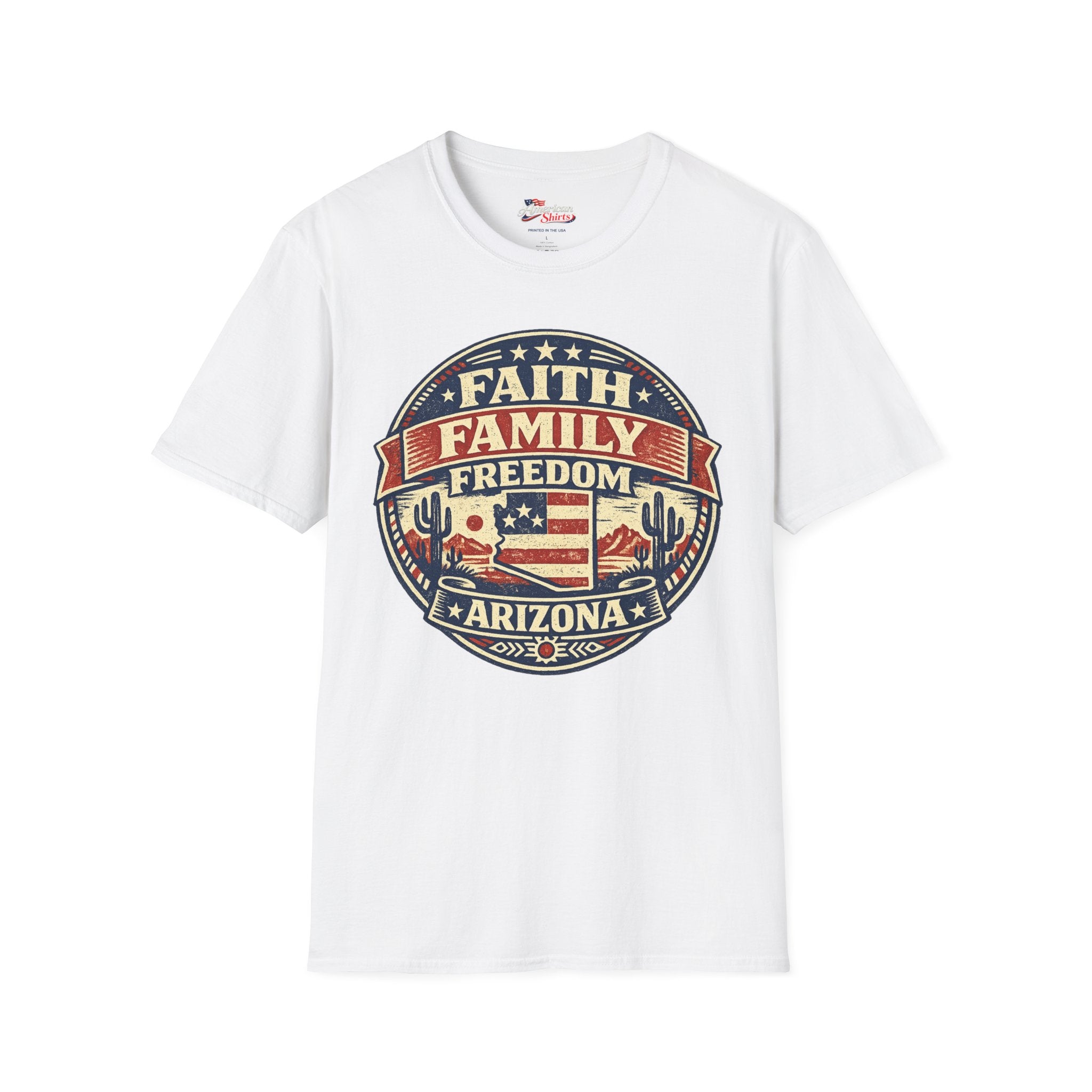 Vintage Arizona Faith Family Freedom  Unisex Softstyle T-Shirt Red 2026
