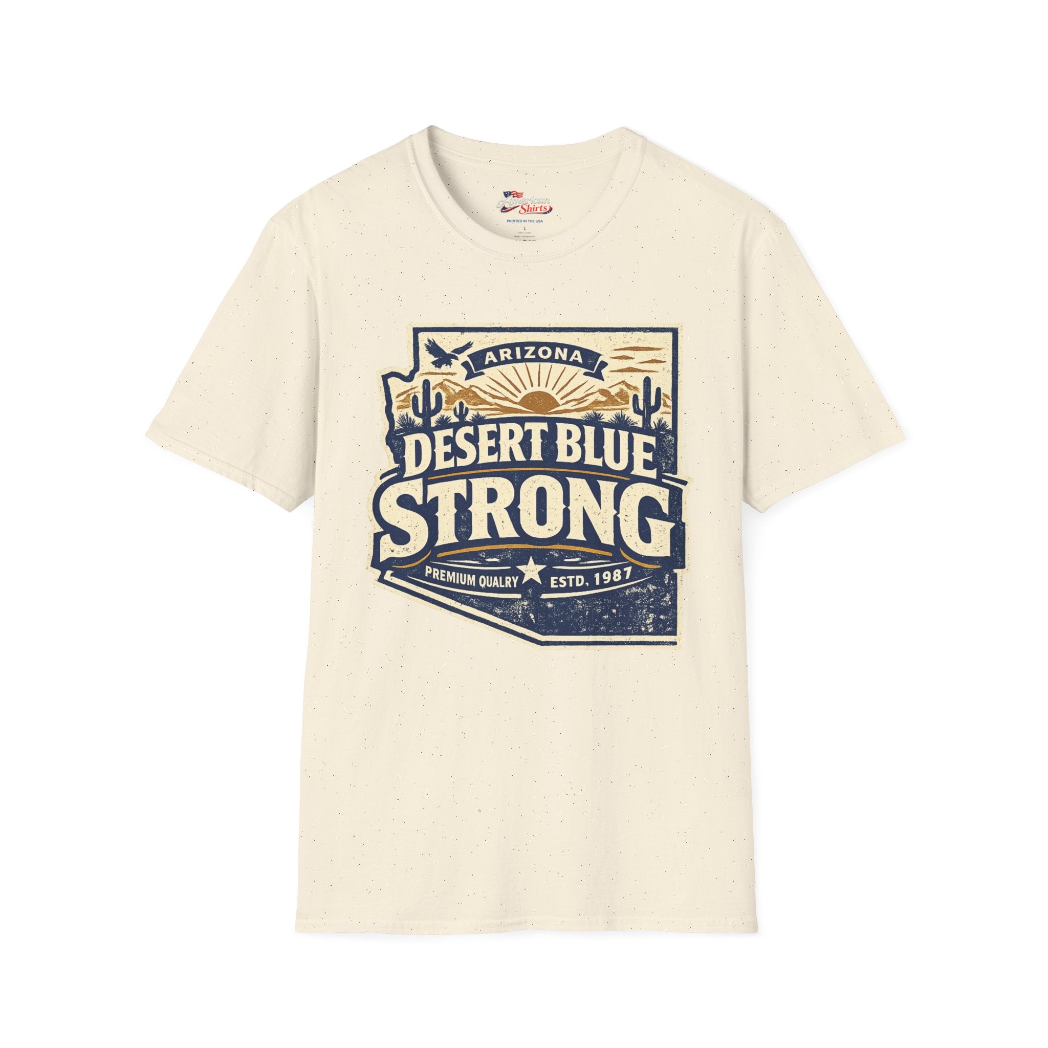 Vintage Arizona Desert Blue Strong Unisex Softstyle T-Shirt Blue 2026