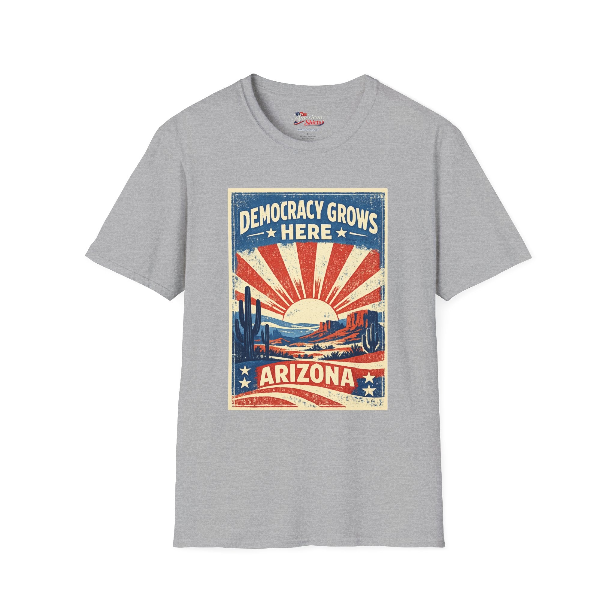 Arizona Democracy Grows Here  Unisex Softstyle T-Shirt Blue 2026