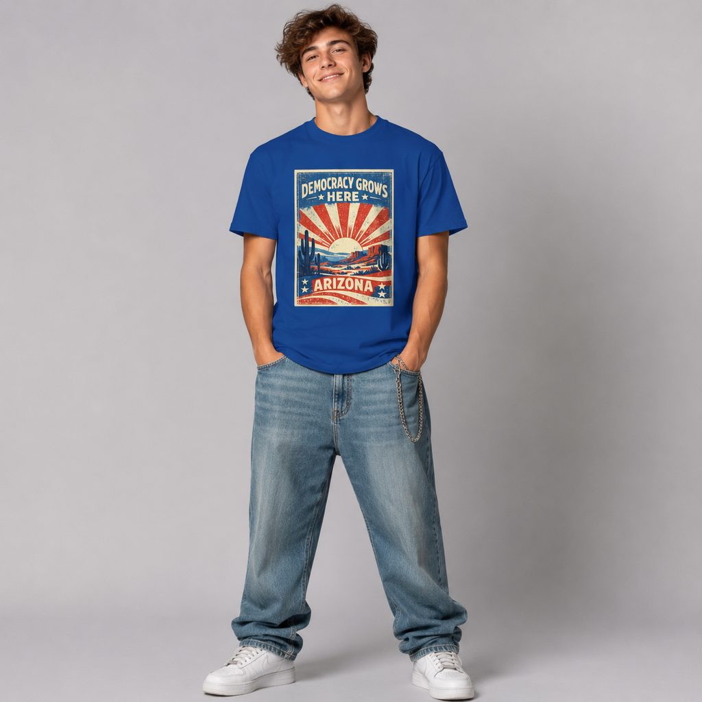 Arizona Democracy Grows Here  Unisex Softstyle T-Shirt Blue 2026