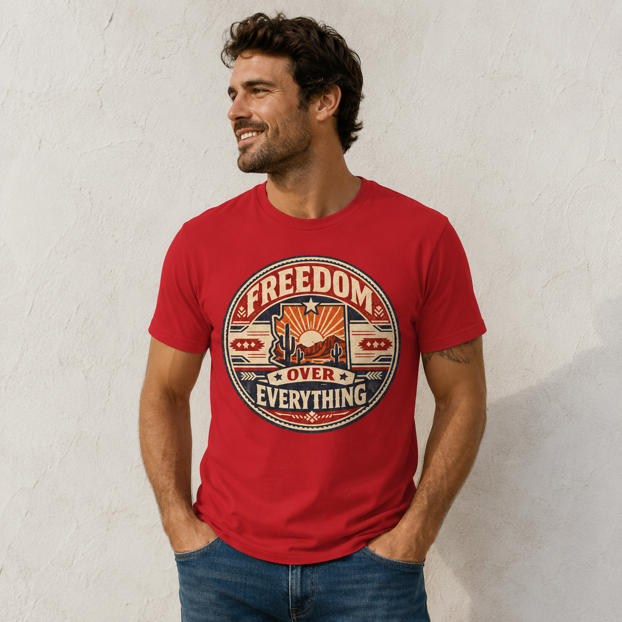 Vintage Arizona Freedom over Everything Unisex Softstyle T-Shirt Red 2026