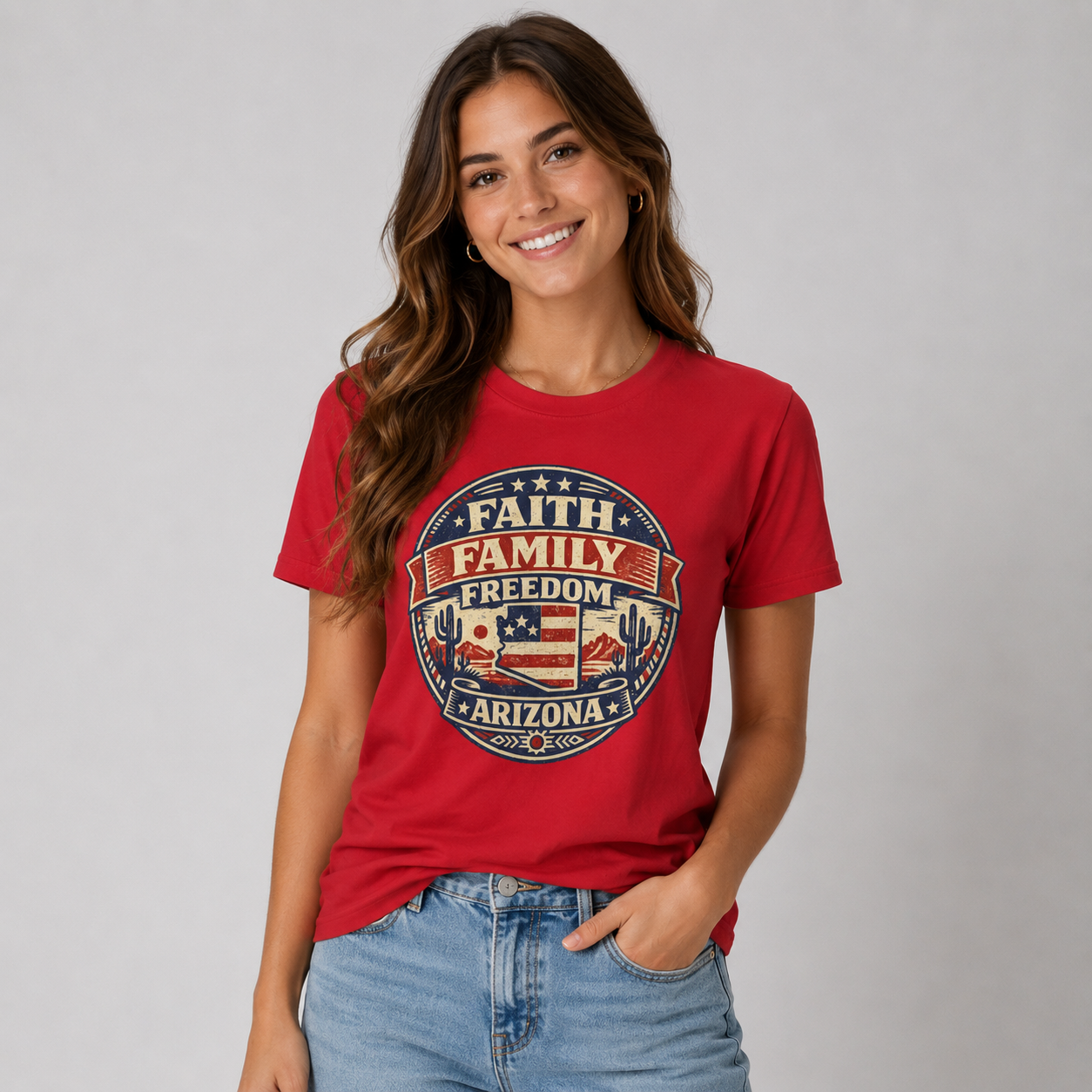 Vintage Arizona Faith Family Freedom  Unisex Softstyle T-Shirt Red 2026