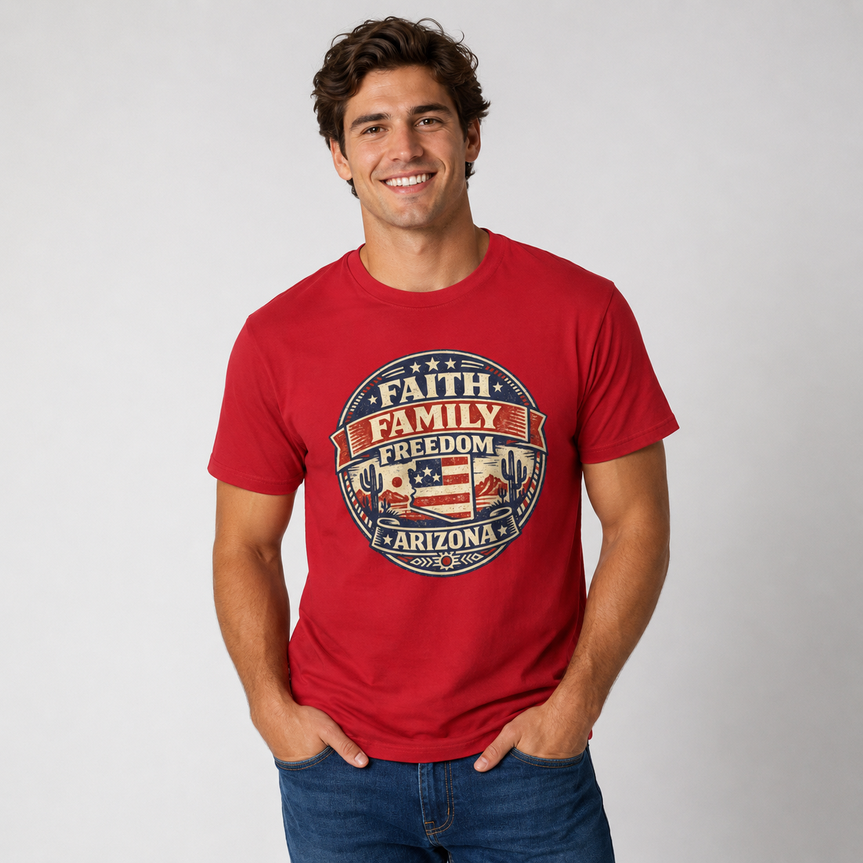 Vintage Arizona Faith Family Freedom  Unisex Softstyle T-Shirt Red 2026