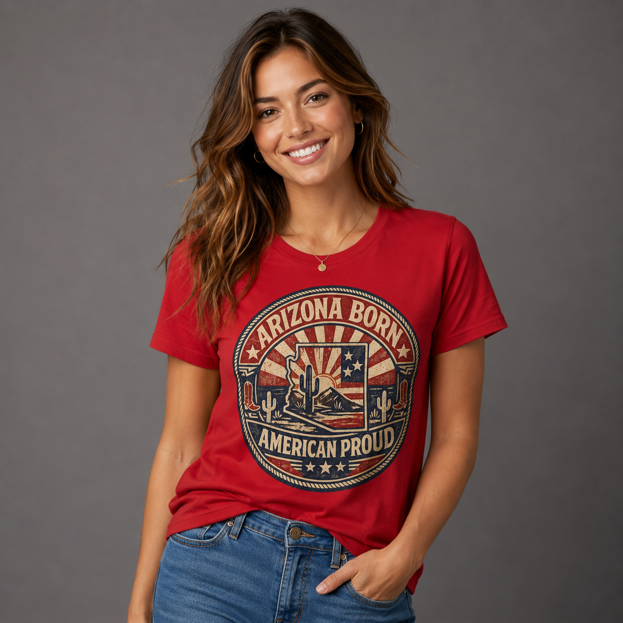 Vintage Arizona Born American Unisex Softstyle T-Shirt Red 2026